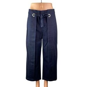 Topshop Moto Blue Dark Wash High Rise Tie Wait Wide leg Denim Jeans Pants Sz 30
